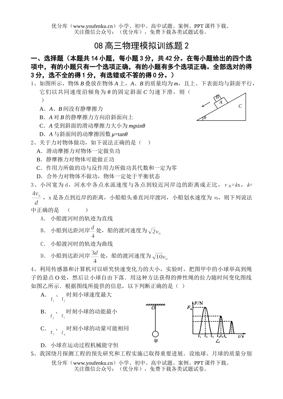 高中三年级物理08模拟训练题22试卷_第1页