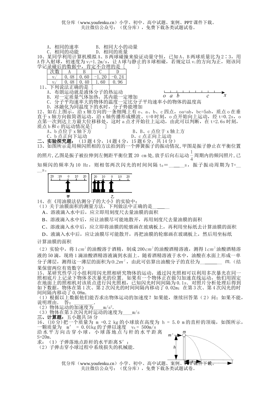 高中三年级物理08届第一次质量抽测试卷_第2页