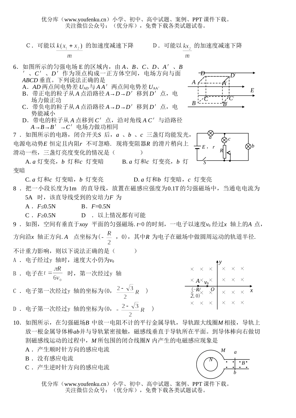 高中三年级物理高力电综合试卷_第2页