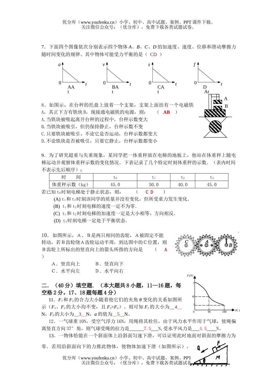 高中三年级物理上学期十月月考试卷_第2页