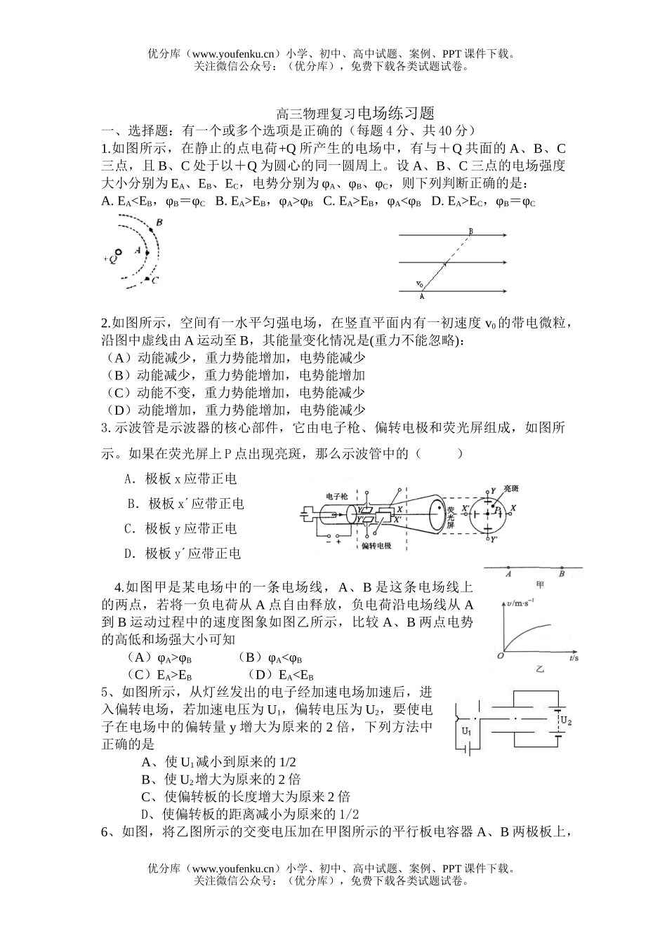 高中三年级物理复习电场练习题试卷_第1页