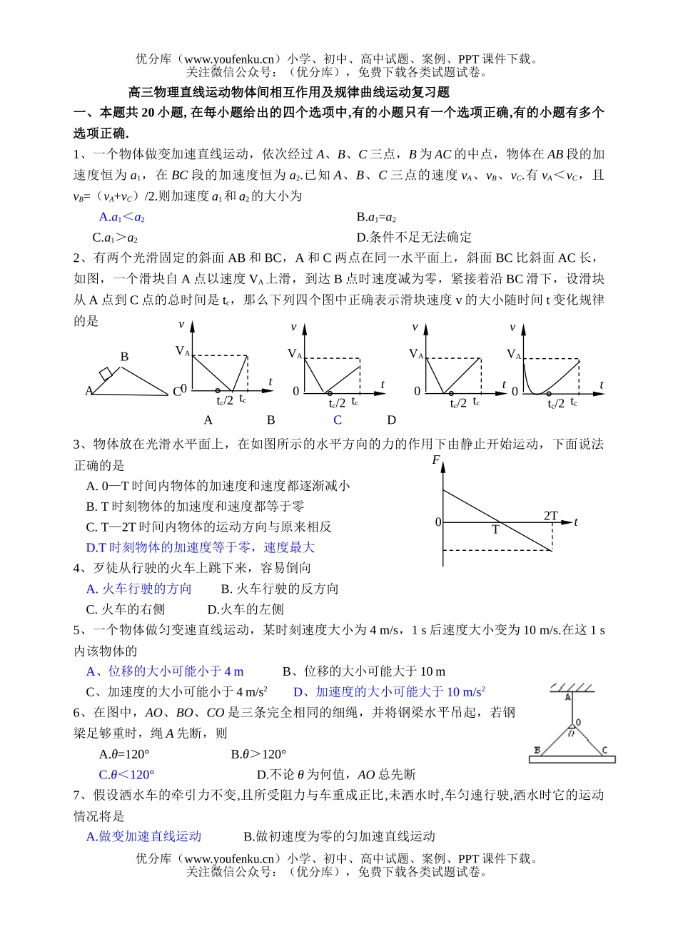 高中三年级物理直曲线运动物体间相互作用复习题试卷_第1页
