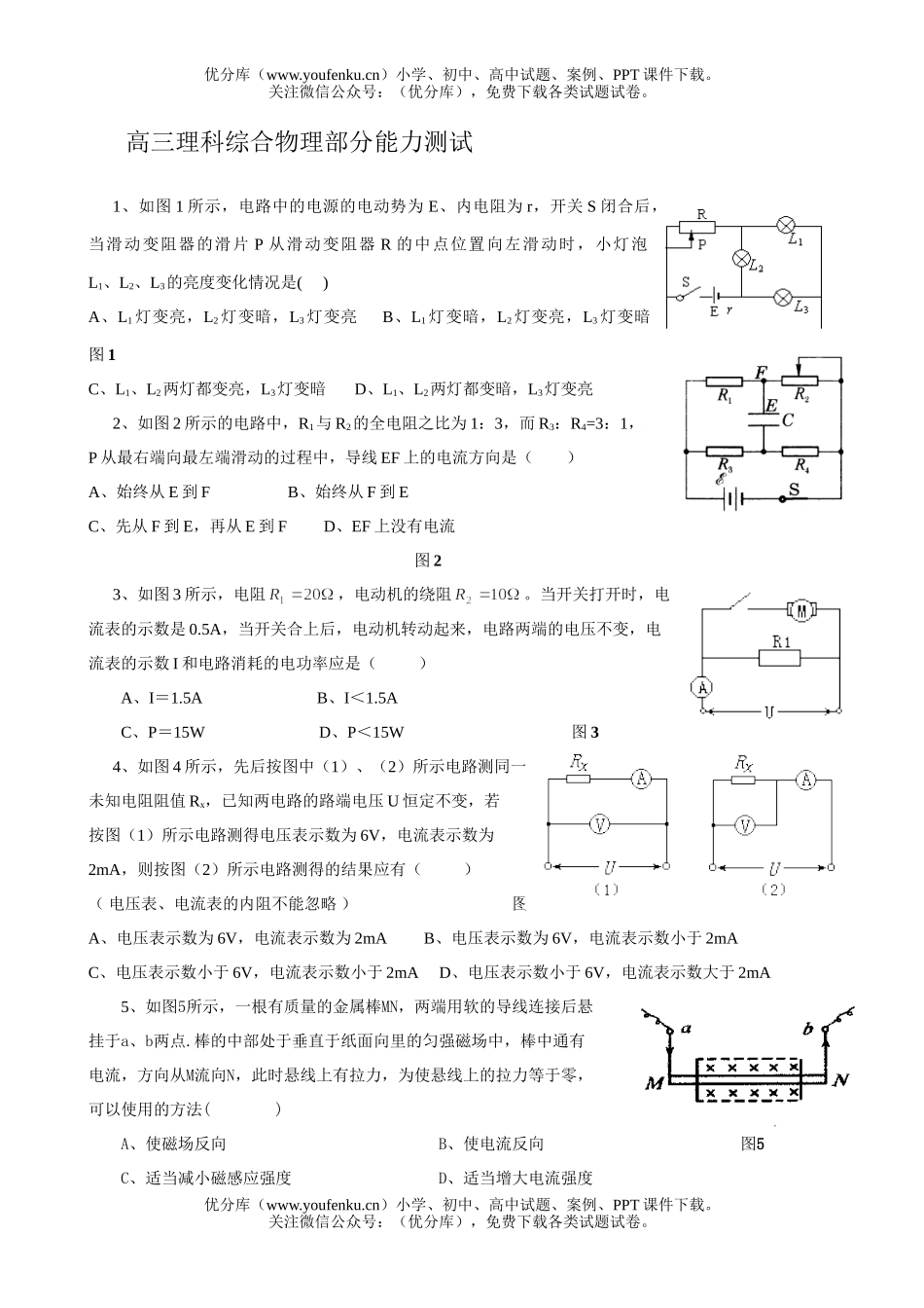 高中三年级物理理科综合部分能力测试卷_第1页