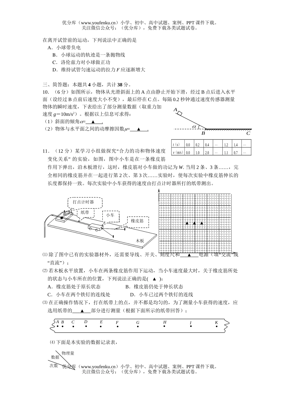 高中三年级物理摸底考试卷_第2页