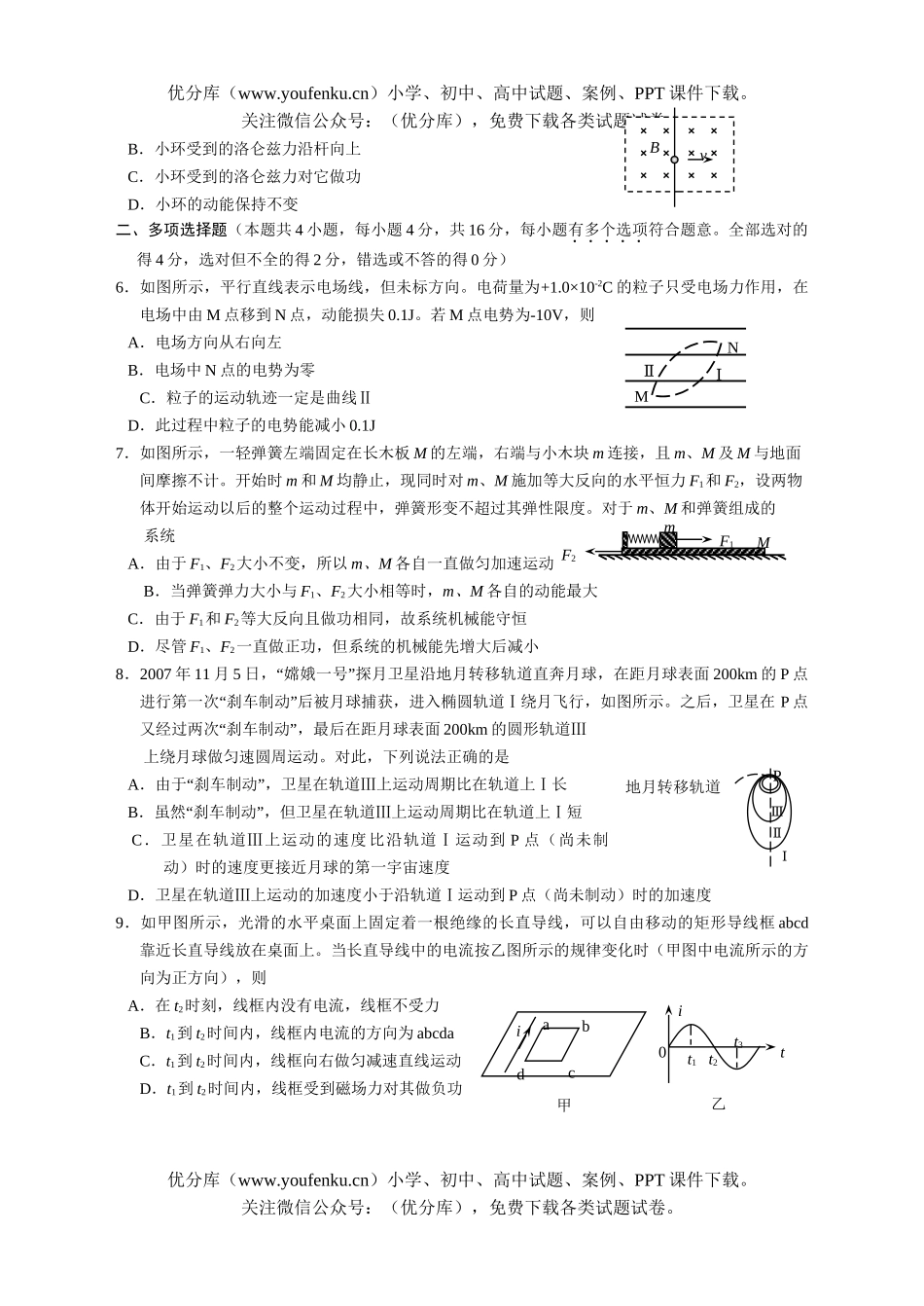 高中三年级物理08届上学期期末模拟试卷_第2页