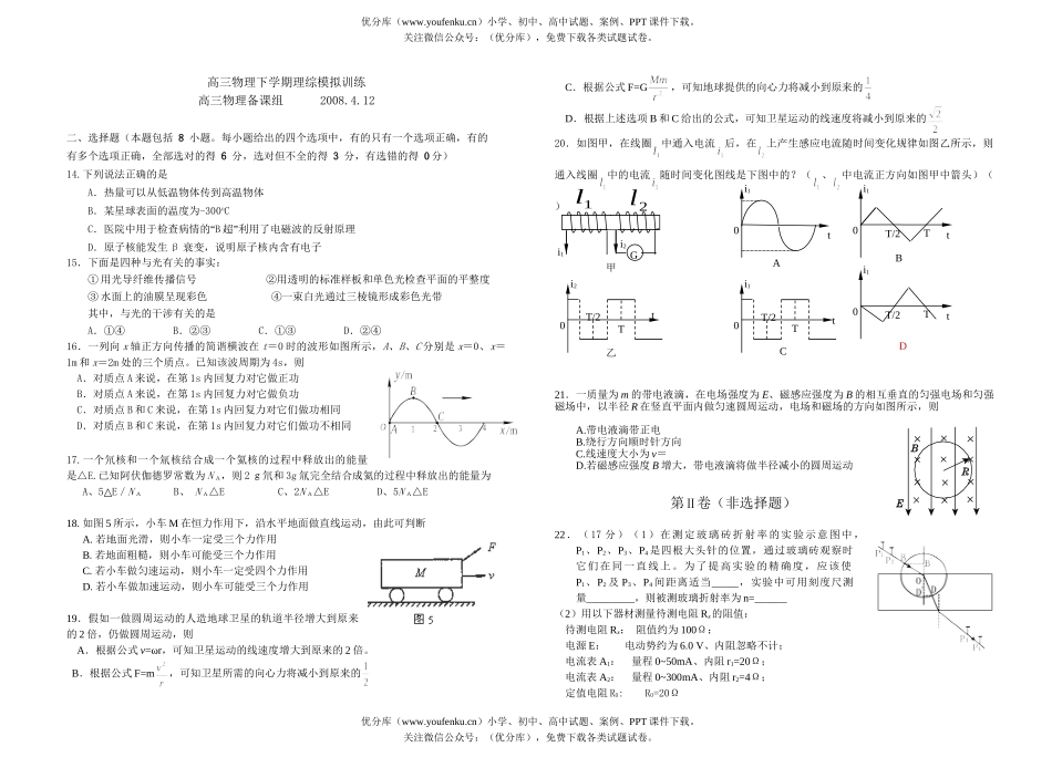 高中三年级物理下学期理综模拟训练试卷_第1页