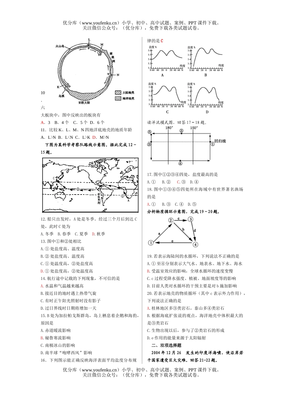 高中三年级地理陆地和海洋练习试卷_第2页