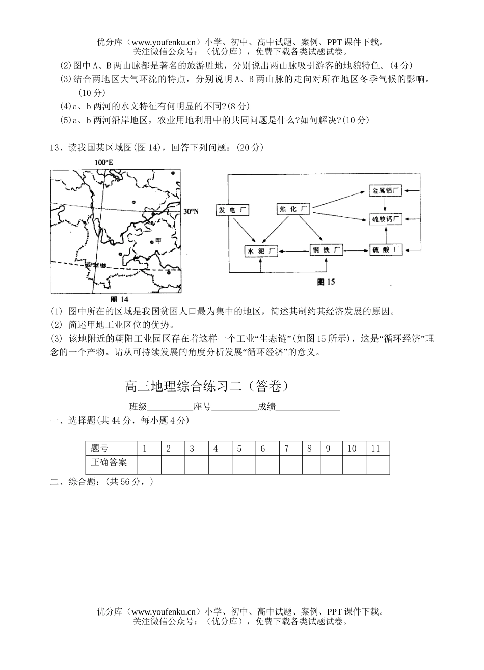 高中三年级地理下学期综合练习二试卷_第3页