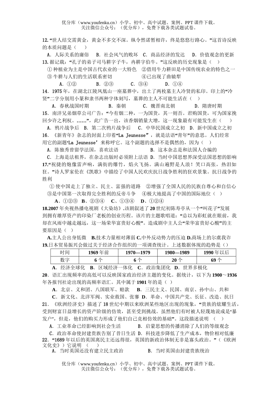 高中三年级历史08年广东高考名校联考信息优化卷2试卷_第2页