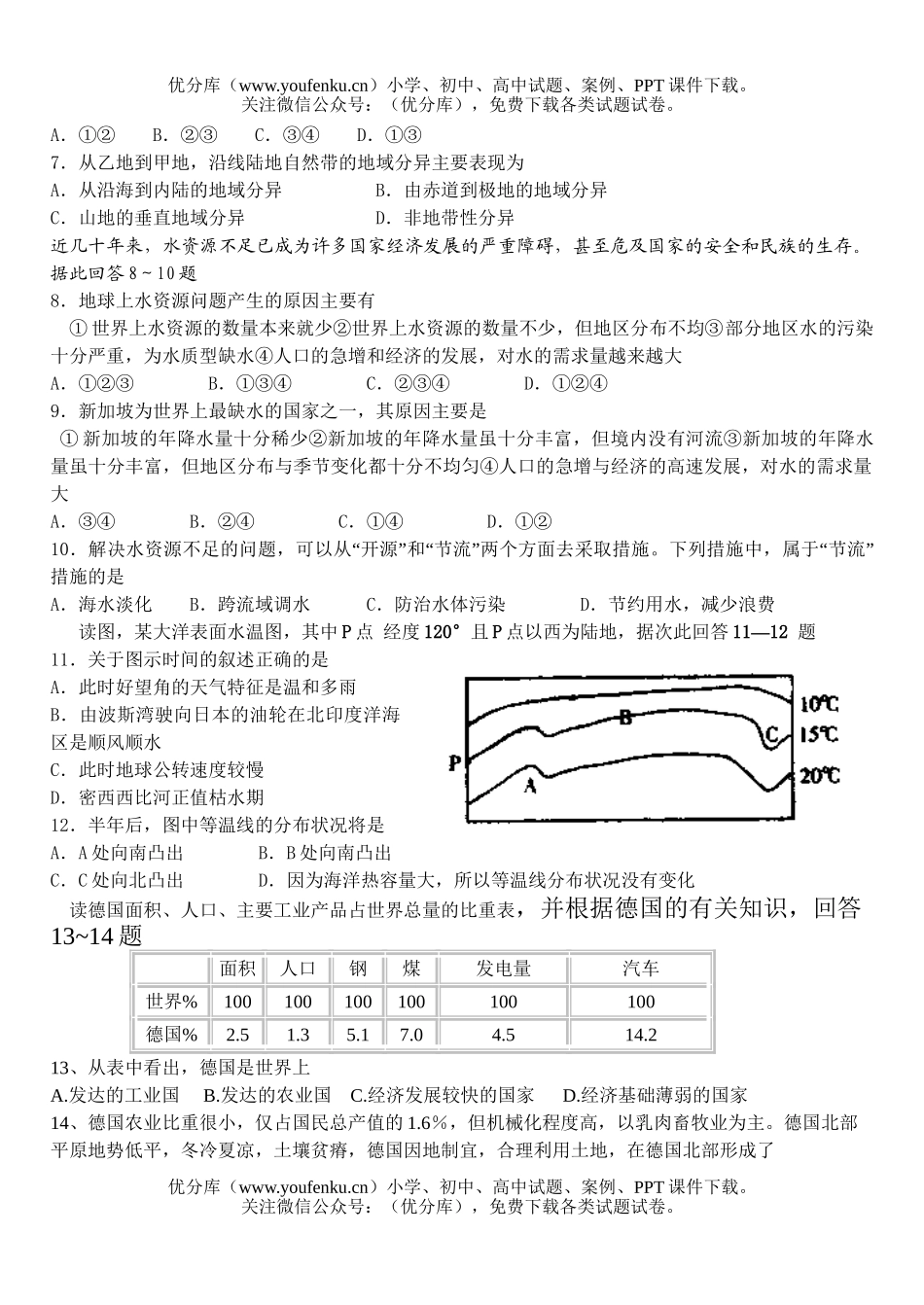 高中三年级地理上学期第二次统测试卷_第2页