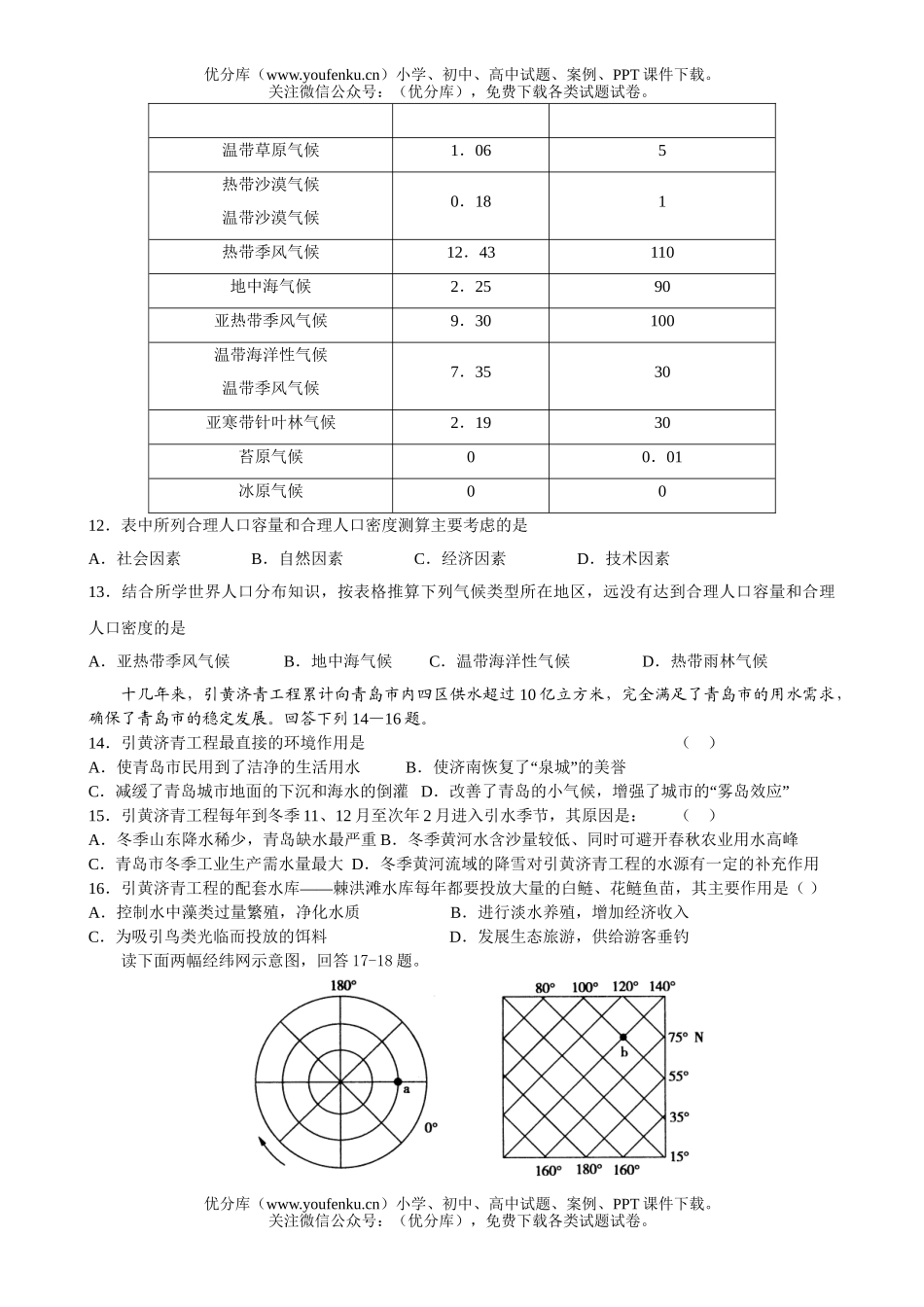 高中三年级地理12月月考1试卷_第3页