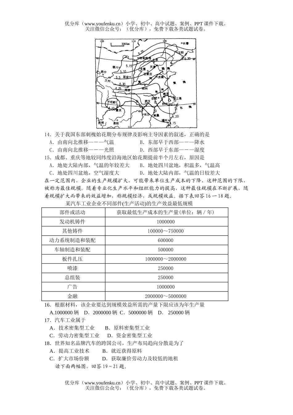 高中三年级地理2006-2007天心一中周周练6试卷_第3页