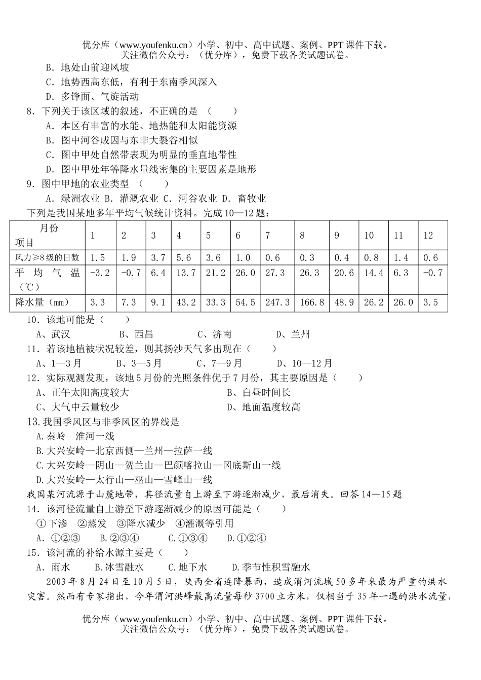 高中三年级地理复习中国综合试卷_第2页