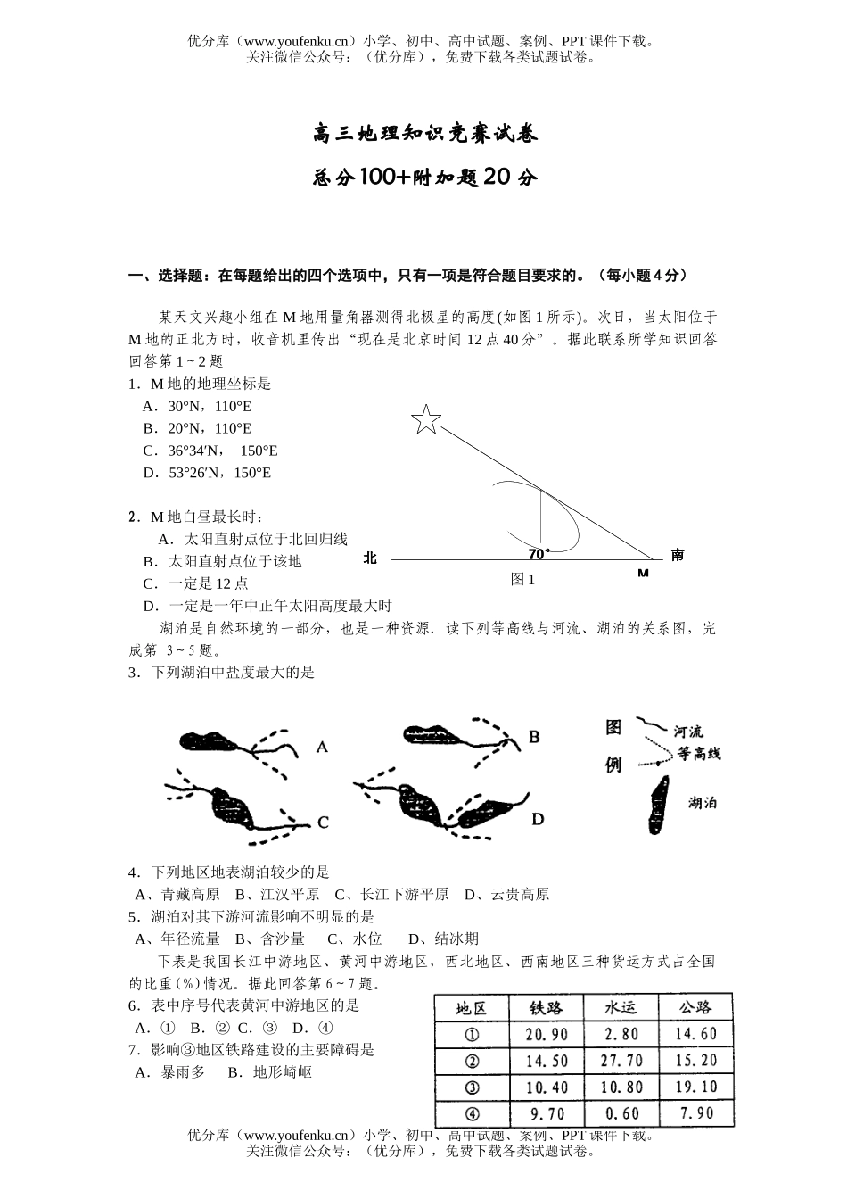 高中三年级地理知识竞赛试卷_第1页