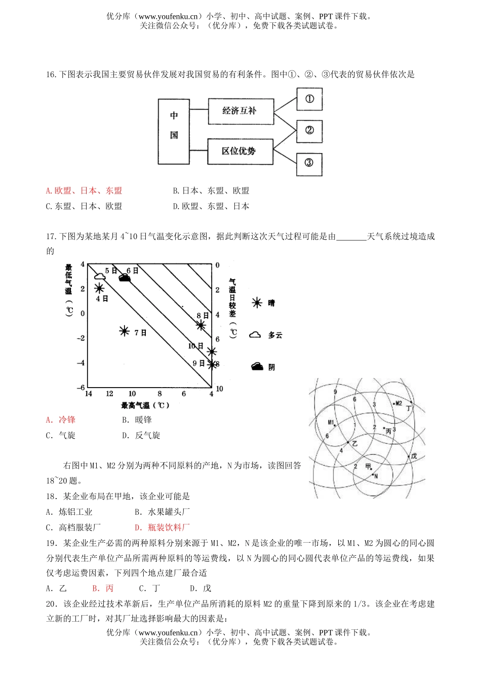 高中三年级地理复习模拟测试卷_第2页