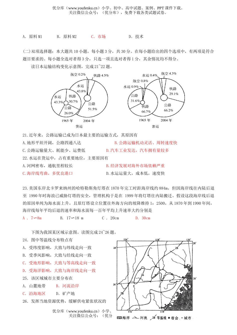 高中三年级地理复习模拟测试卷_第3页