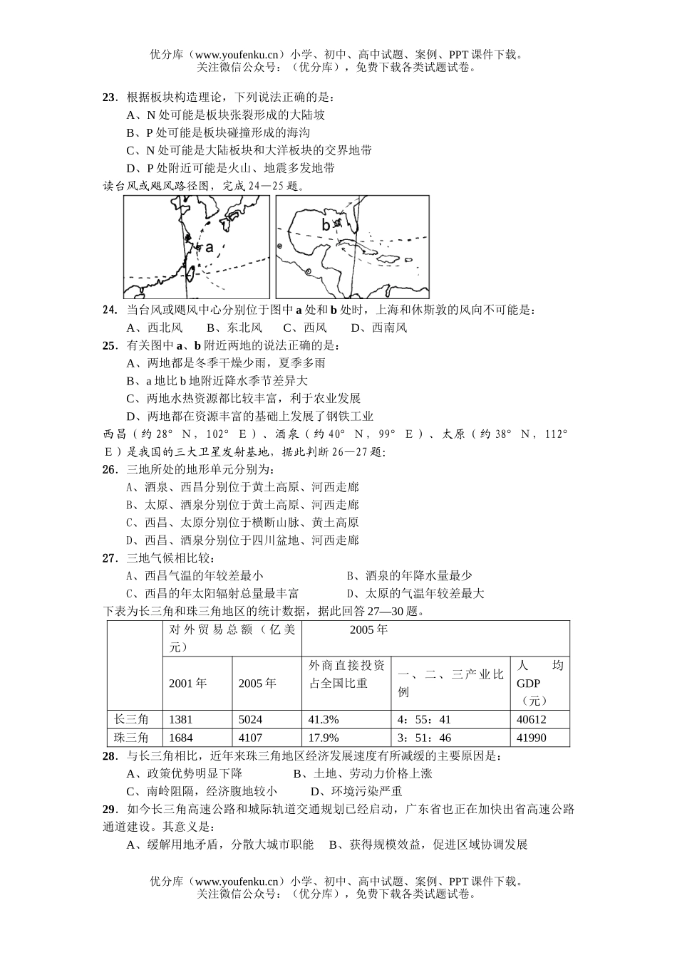 高中三年级地理考前强化训练2试卷_第3页