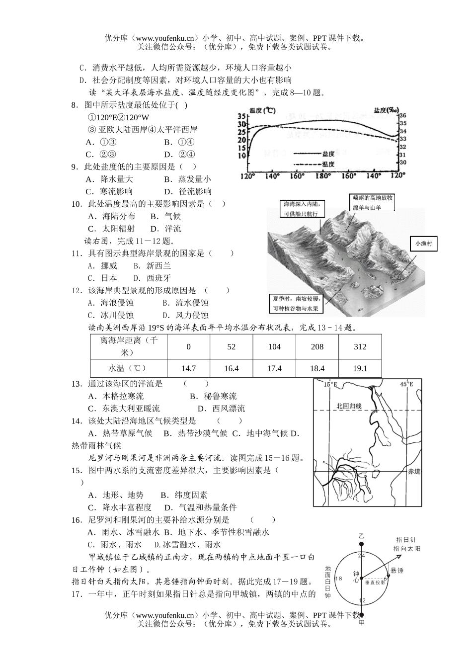 高中三年级地理摸底测试卷_第2页
