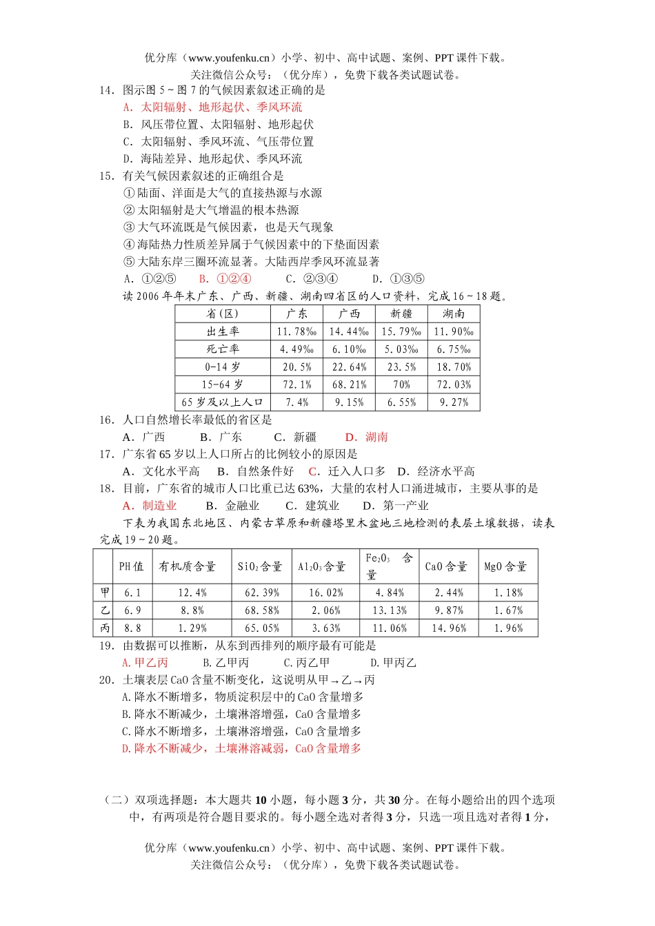 高中三年级地理第一次调研考试卷_第3页
