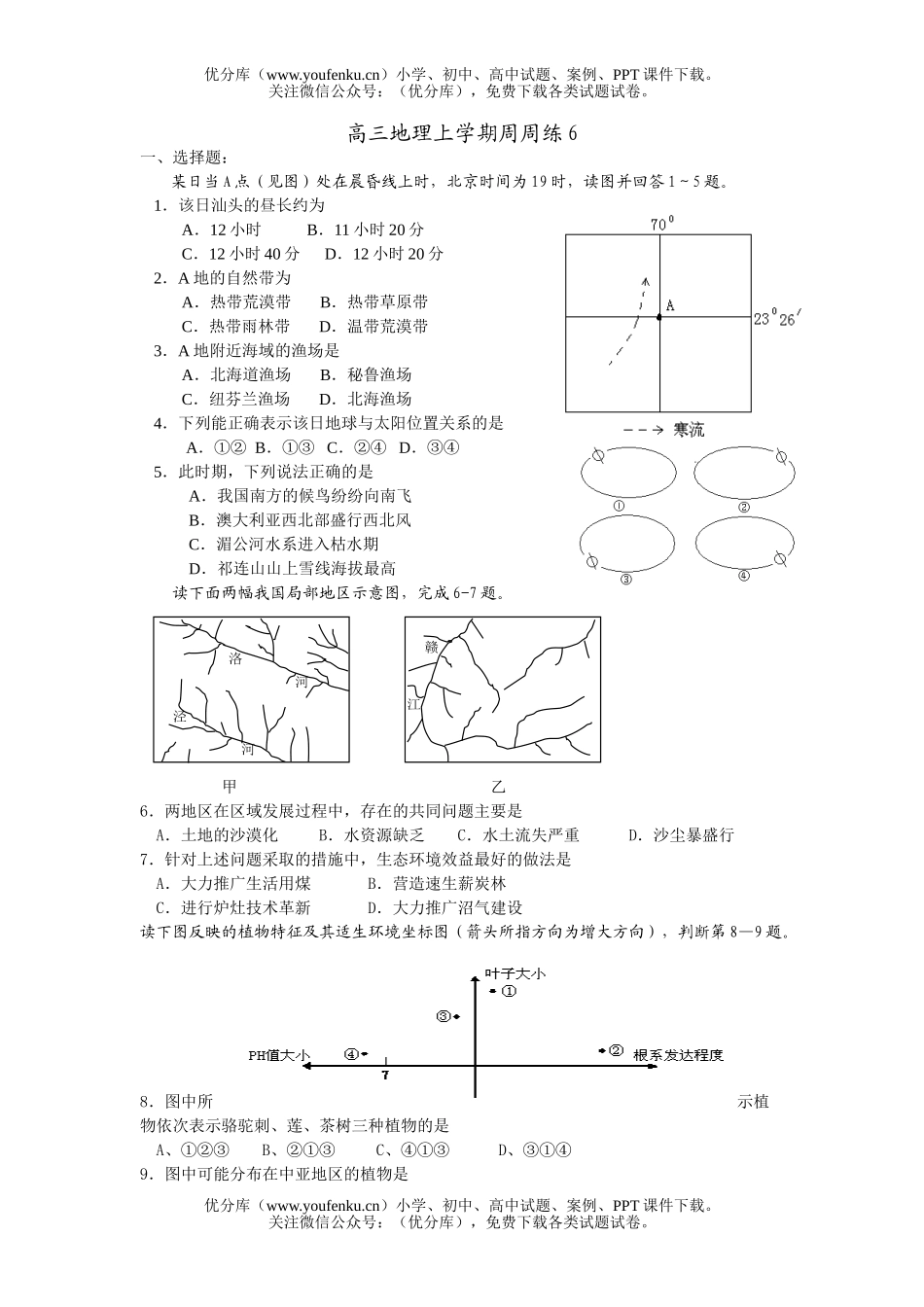 高中三年级地理上学期周周练6试卷_第1页