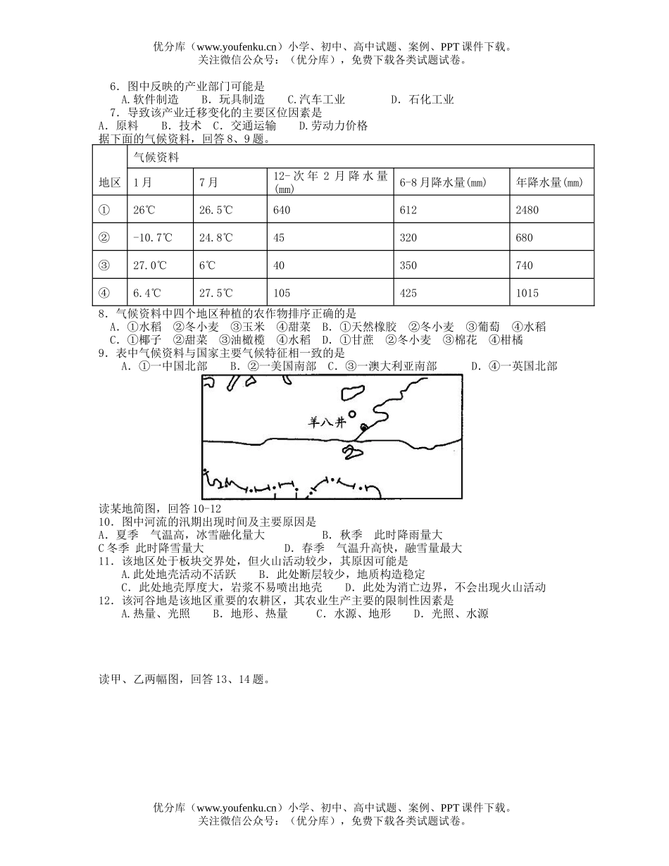 高中三年级地理上学期调研考试卷_第2页