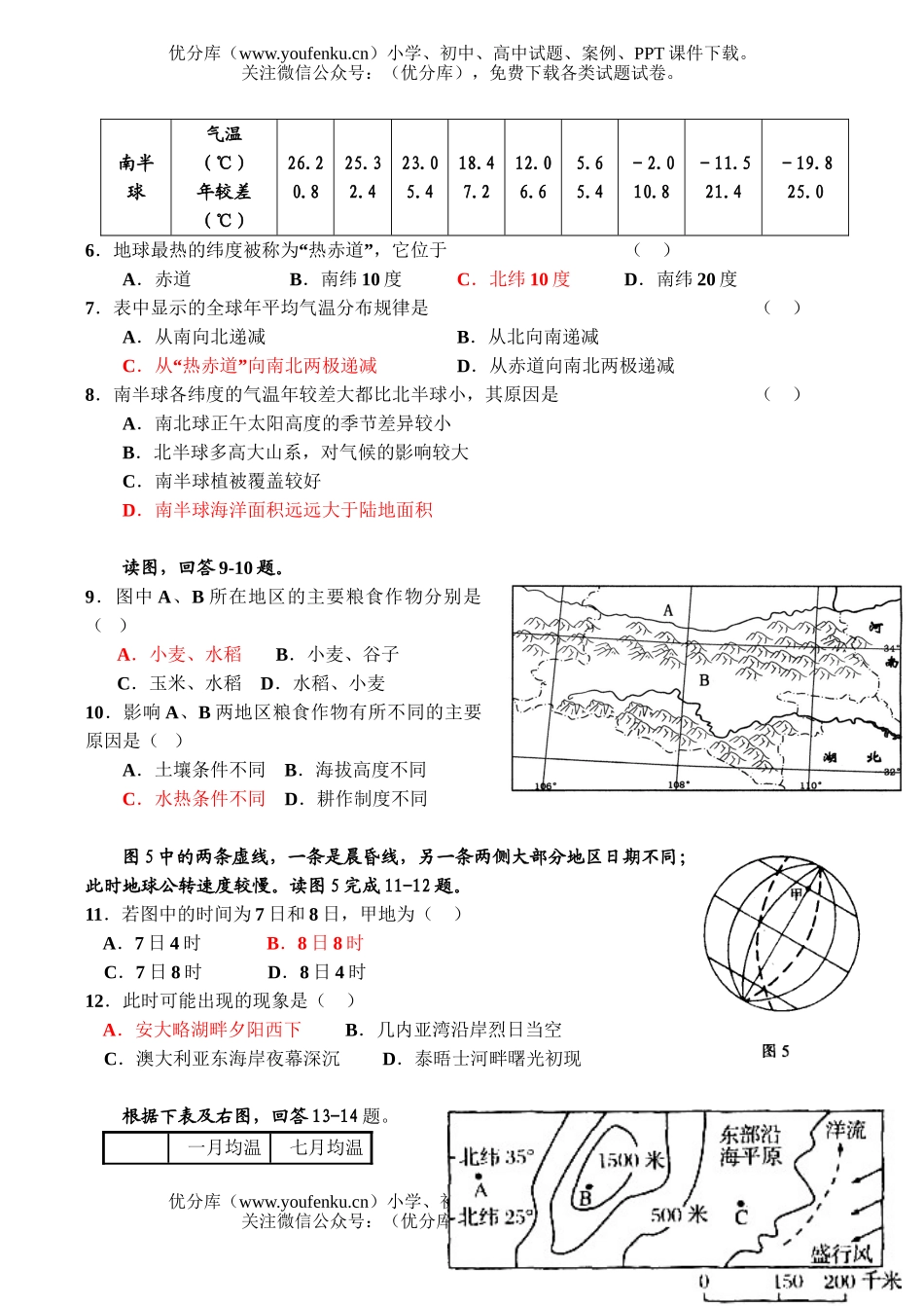 高中三年级地理模拟测2试卷_第1页