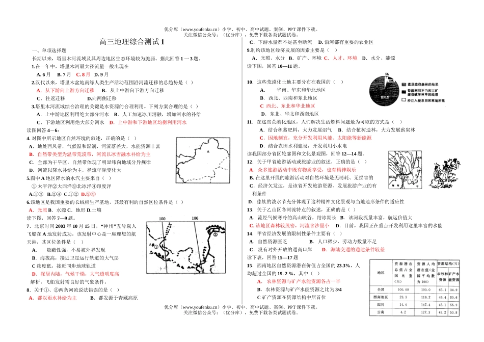 高中三年级地理综合测试1试卷_第1页