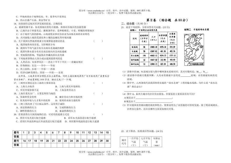 高中三年级地理下学期第四次月考试卷_第2页