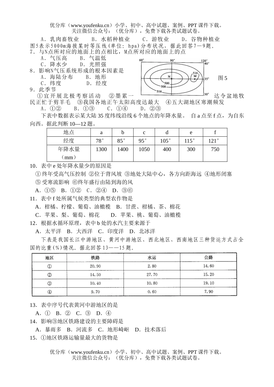 高中三年级地理上学期模拟考六试卷_第2页