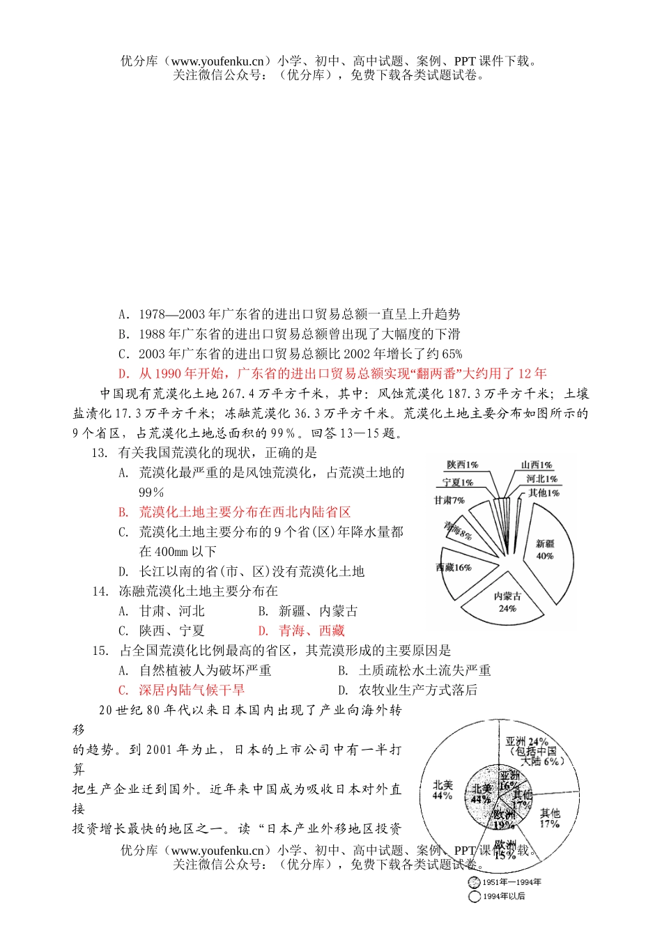 高中三年级地理专题统计图表判断复习试卷_第3页