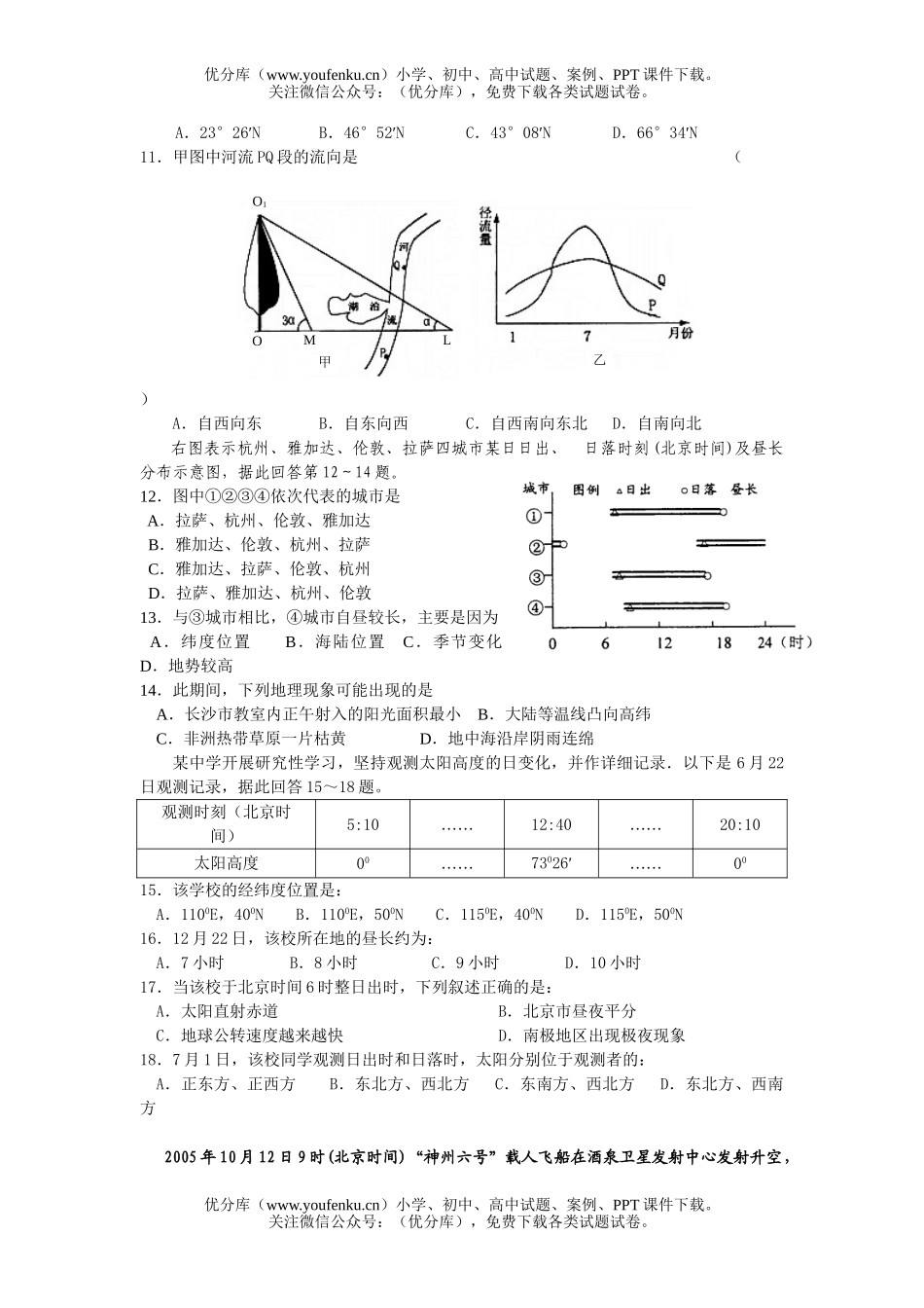 高中三年级地理综合练习(一)：宇宙环境试卷_第2页