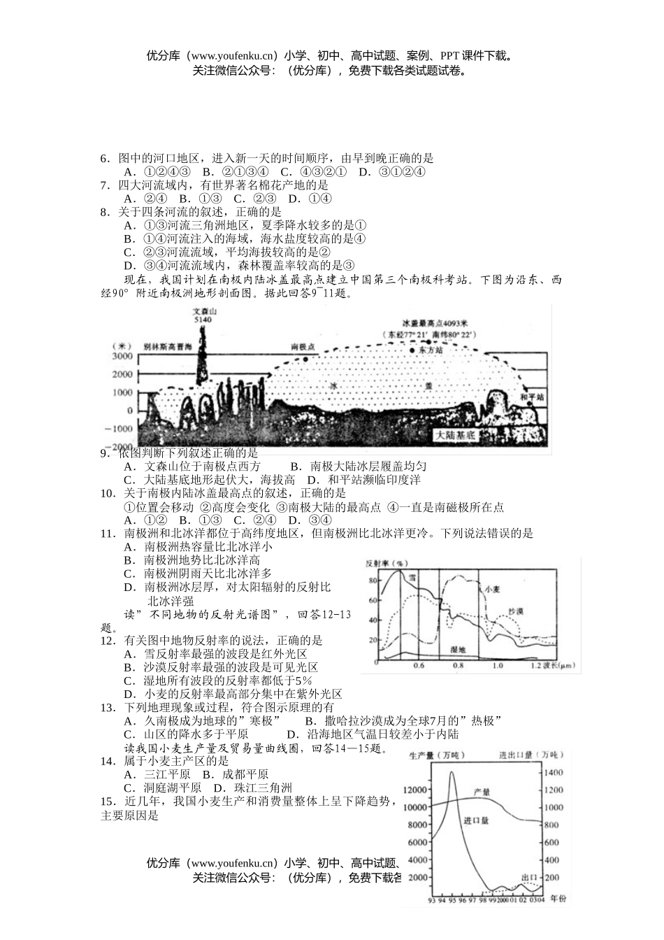 高中三年级地理2007学年度武汉市部分学校新起点调研测试卷_第2页