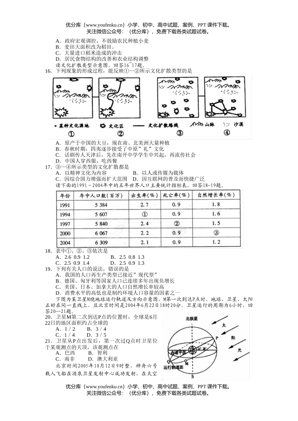 高中三年级地理2007学年度武汉市部分学校新起点调研测试卷_第3页