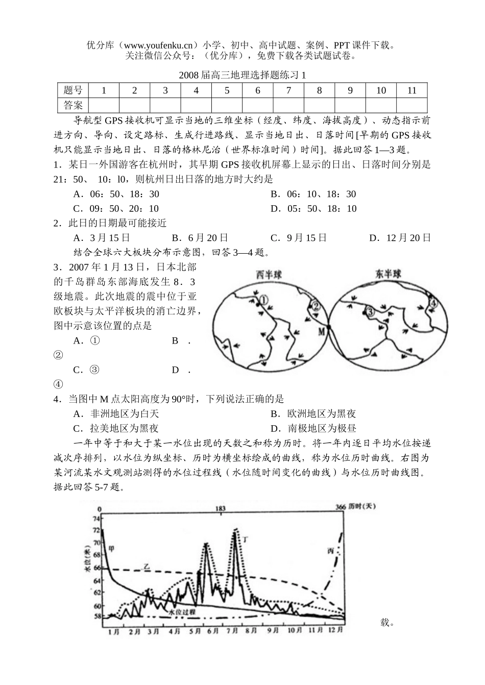 高中三年级地理选择题练习1试卷_第1页