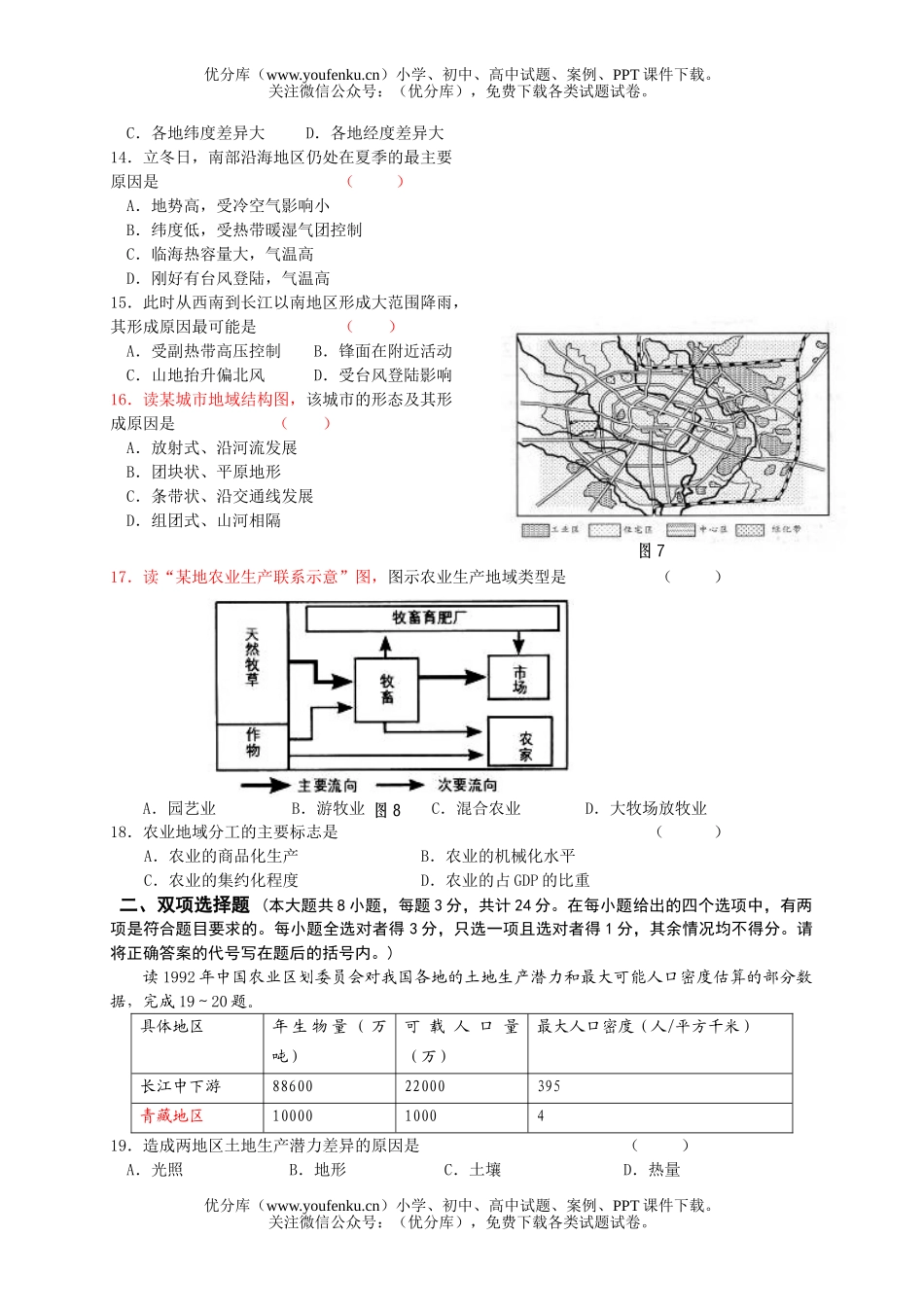 高中三年级地理综合练习1试卷_第3页