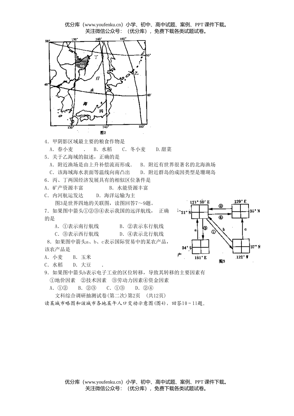 高中三年级地理文综第二次质量调研抽测试卷_第2页
