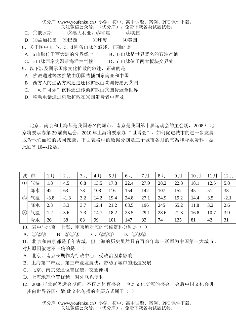 高中三年级地理命题信息试卷_第2页