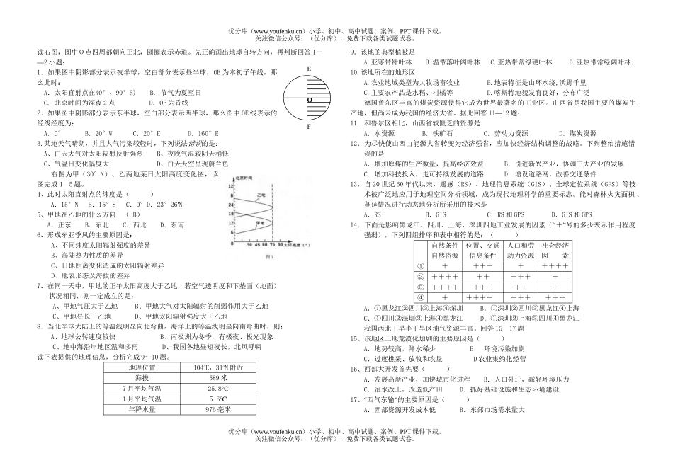 高中三年级地理文理基础练习题1试卷_第1页