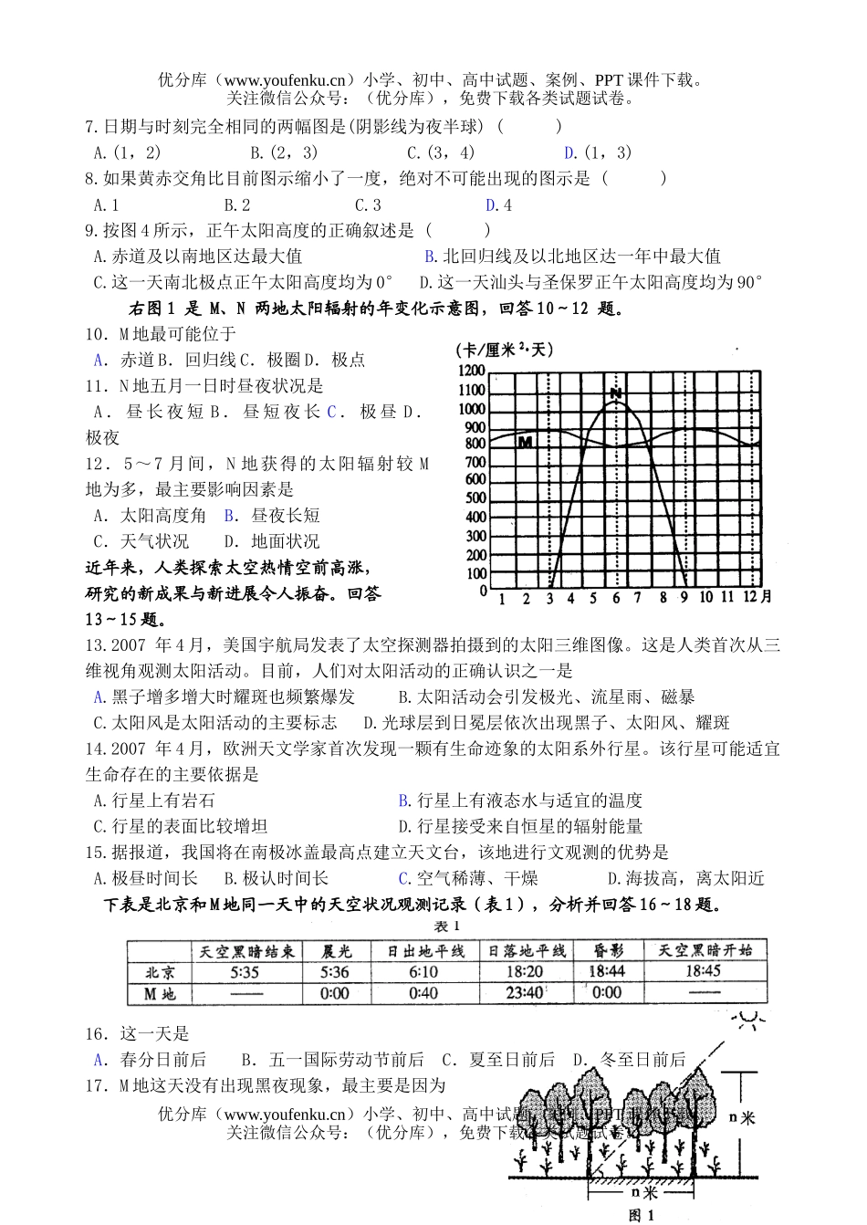 高中三年级地理上学期周测题试卷_第2页