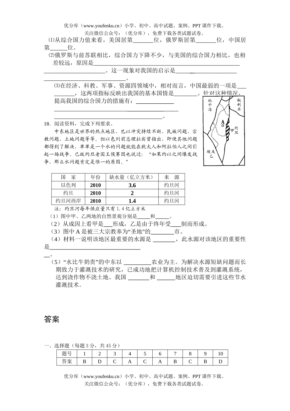 高中三年级地理暑假练习题试卷_第3页