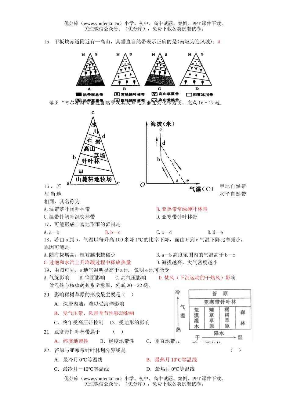 高中三年级地理自然带图专题训练题试卷_第3页