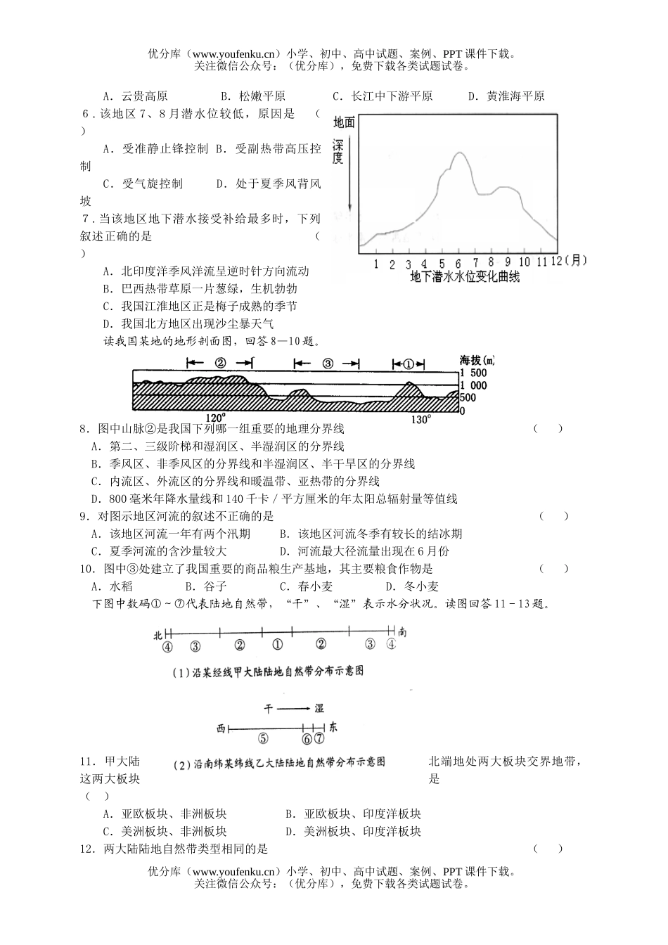 高中三年级地理高下学期第四次调查测试卷_第2页