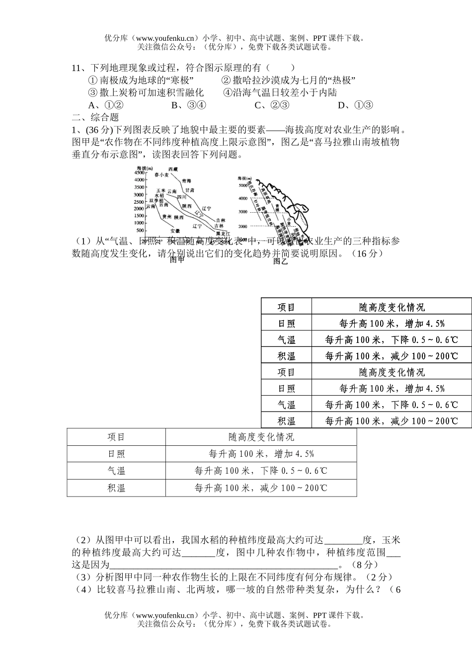 高中三年级地理上学期周练7试卷_第3页