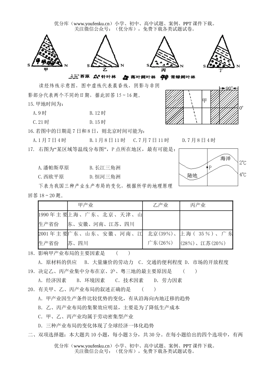 高中三年级地理上学期第五次月考试卷_第3页