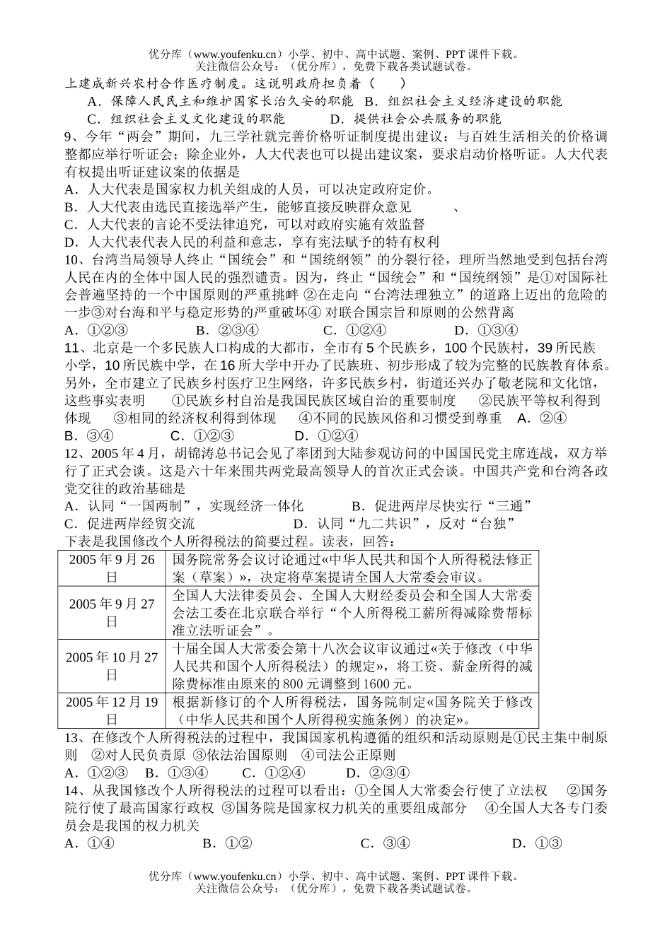 高中三年级政治生活模块过关检测试卷_第2页