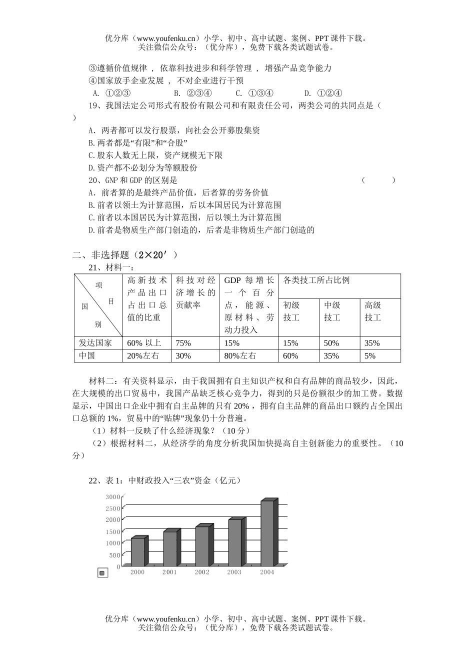 高中三年级政治9月份月考试卷_第3页