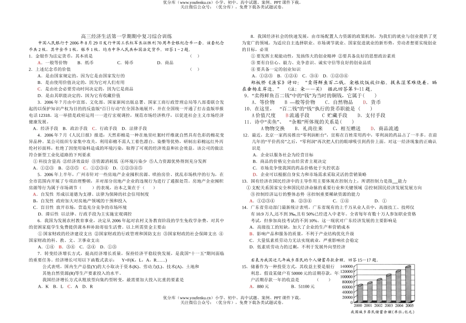 高中三年级政治经济生活第一学期期中复习训练试卷_第1页