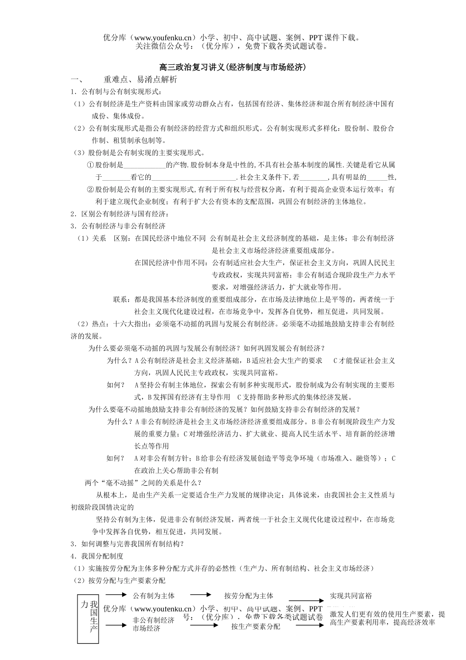 高中三年级政治复习讲义(经济制度与市场经济)试卷_第1页