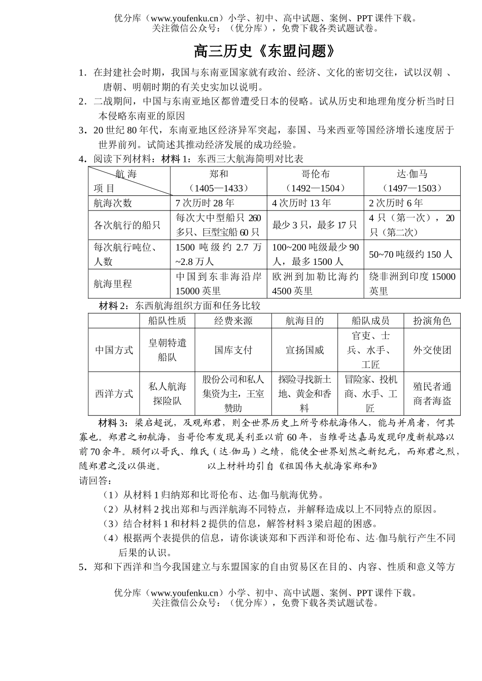 高中三年级政治《东盟问题》试卷_第1页