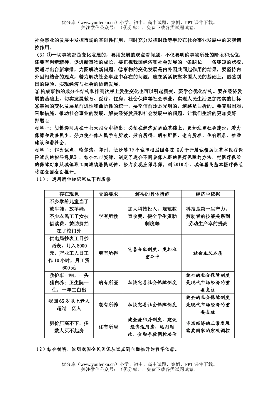 高中三年级政治08年高考热点押题主观性试卷_第3页